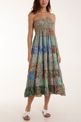 Multi Silk Blend Patchwork Dress & Skirt For Women ONE SIZE - Dropwear